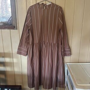 Lara Krude Ella Dress Brown Stripe Cotton Size Large